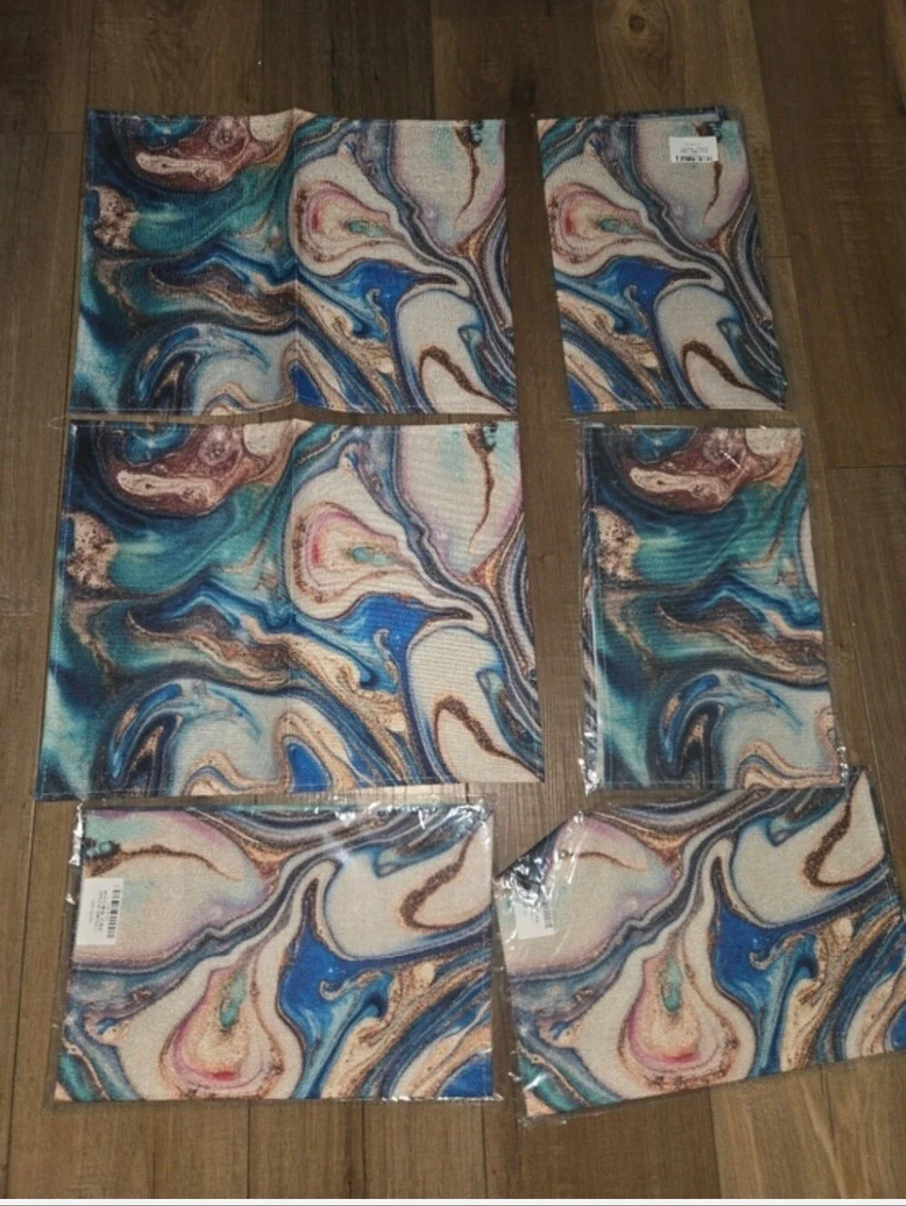 Abstract Marble Placemat Set in Teal, Blue & Gold (6 Piece)